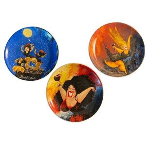 Wild ( BUT TASTEFUL) Women. Wine Social, FunPlates Set Of 3. Great Cond Colorful